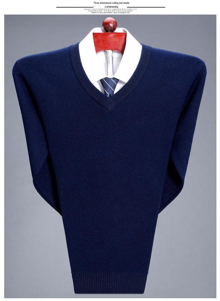 Men's V-Neck Pure Cashmere Sweater for Business Casual, Thickened and Warm Knitwear for Autumn/Winter.