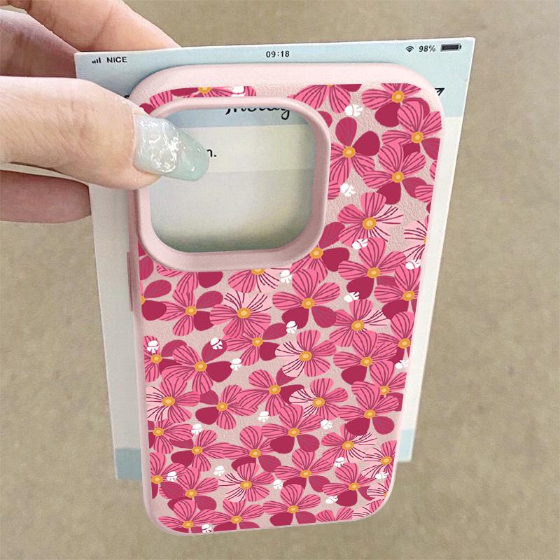 Ledertextur TPU Handyhülle Für iPhone 17 17e 16e 16 15 Pro Max 14 13 Pro Max 11 Rosa Lilienblüte Weiche Silikon-Rückseite