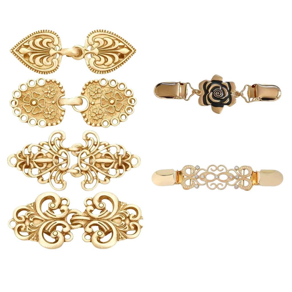Retro Chinese Alloy Shawl Clip: Creative Hollow Scarf Buckle, Double Sweater Clip Brooch Travel Accessory.