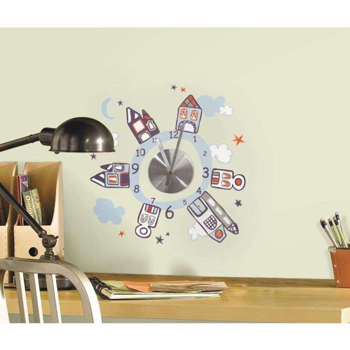 Stickers repositionnables horloge mural ensemble de maisons