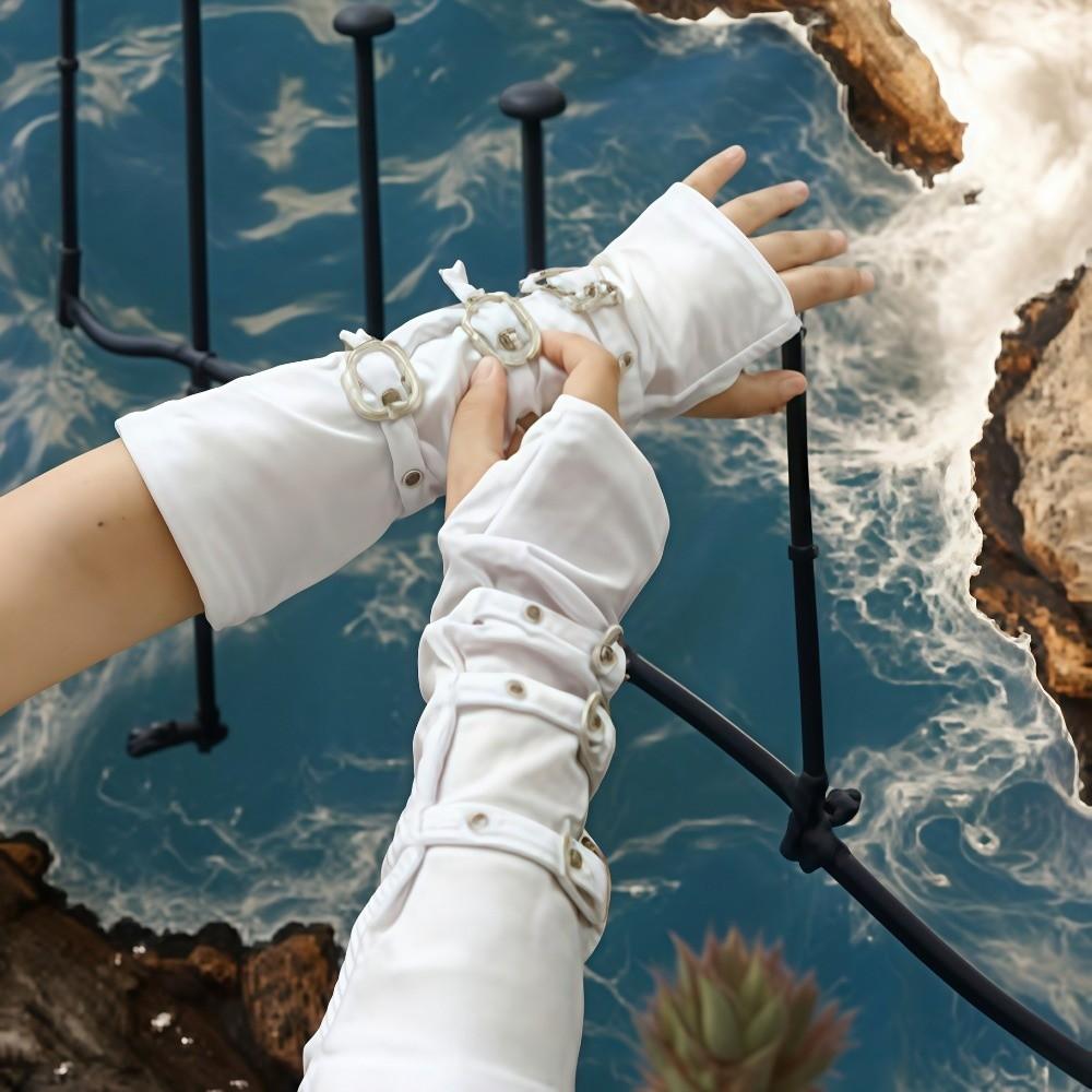 Punk Style Fingerless Gloves with Buckle Straps Gloves Arm Sleeves  Cosplay Stage Performances