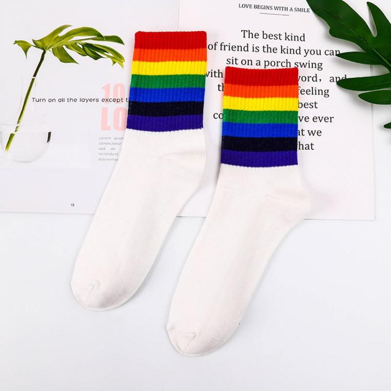 

Женские весенние радужные толстые носки средней длины в тонкую полоску для скейтборда 1 pair бежевый