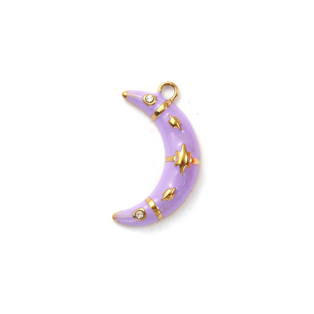 1 Piece 304 Stainless Steel Galaxy Charms 18K Gold Plated Enamel Half Moon Star Micro Pave Clear Cubic Zirconia DIY Necklace