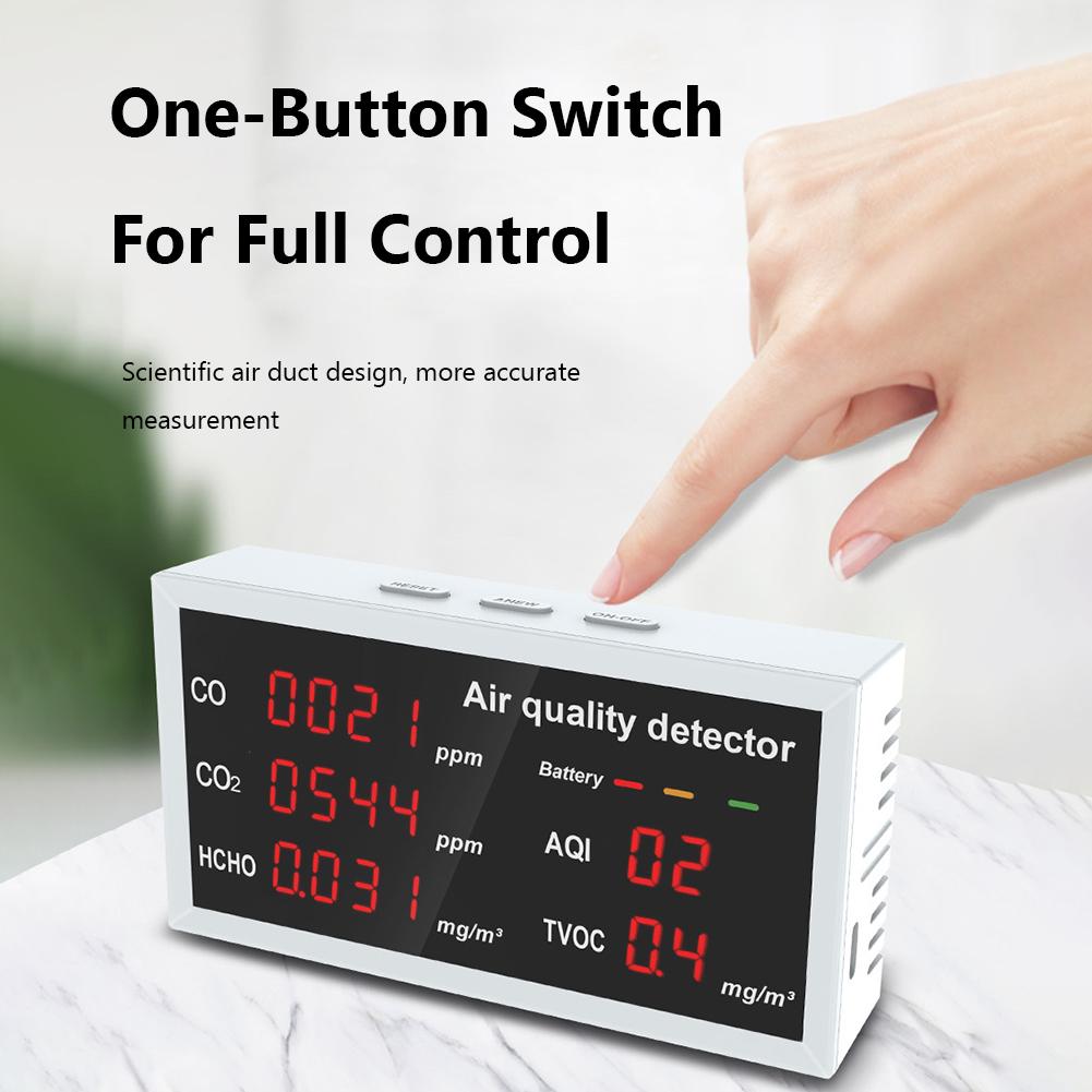 W17 5 in 1 Indoor Air Quality Monitor Rechargeable CO CO2 HCHO TVOC AQI Detector