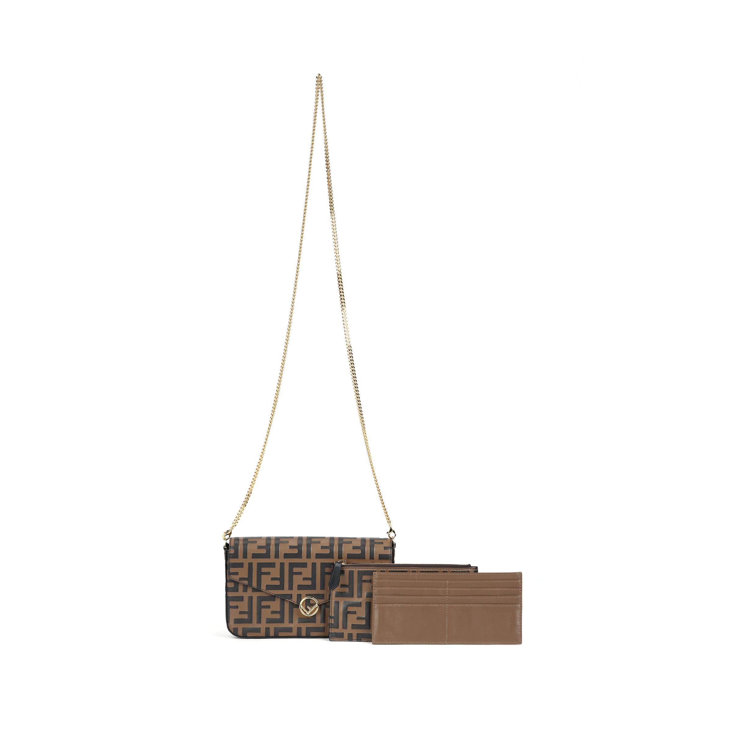 Fendi Monogram Logo FF Patroon Drie-in-&eacute;&eacute;n Lederen Portemonnee met Ketting Envelop Crossbody Schoudertas Dames tassen Bruin 8BS032AAFMF13VK Basic Set (Bag+Dust Bag)