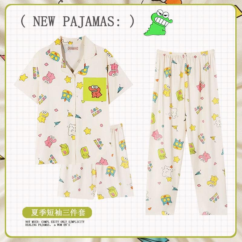 Soft Waxy Rabbit Pajamas Women's Japanese Milk Gentle and Cute Cartoon Girly Casual Short-sleeved Loungewear Three-piece Set