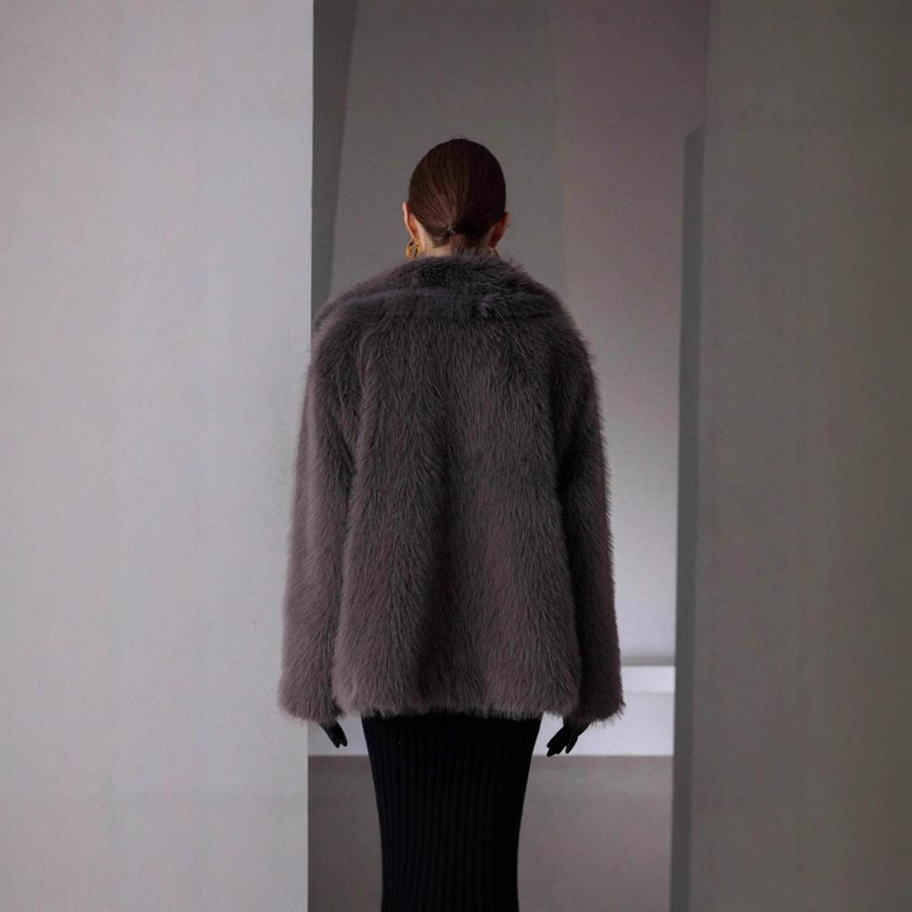 European and American autumn and winter women's clothing solid color artificial fur jacket women's coat