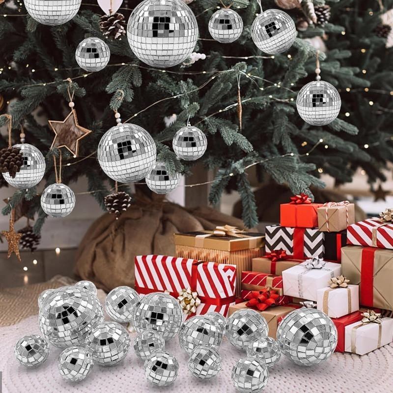 12Pcs Disco Ball Glass Silver Christmas Decoration for Disco Carnival Theme Music Party Cake Decor Sparkling Christmas Tree Gift