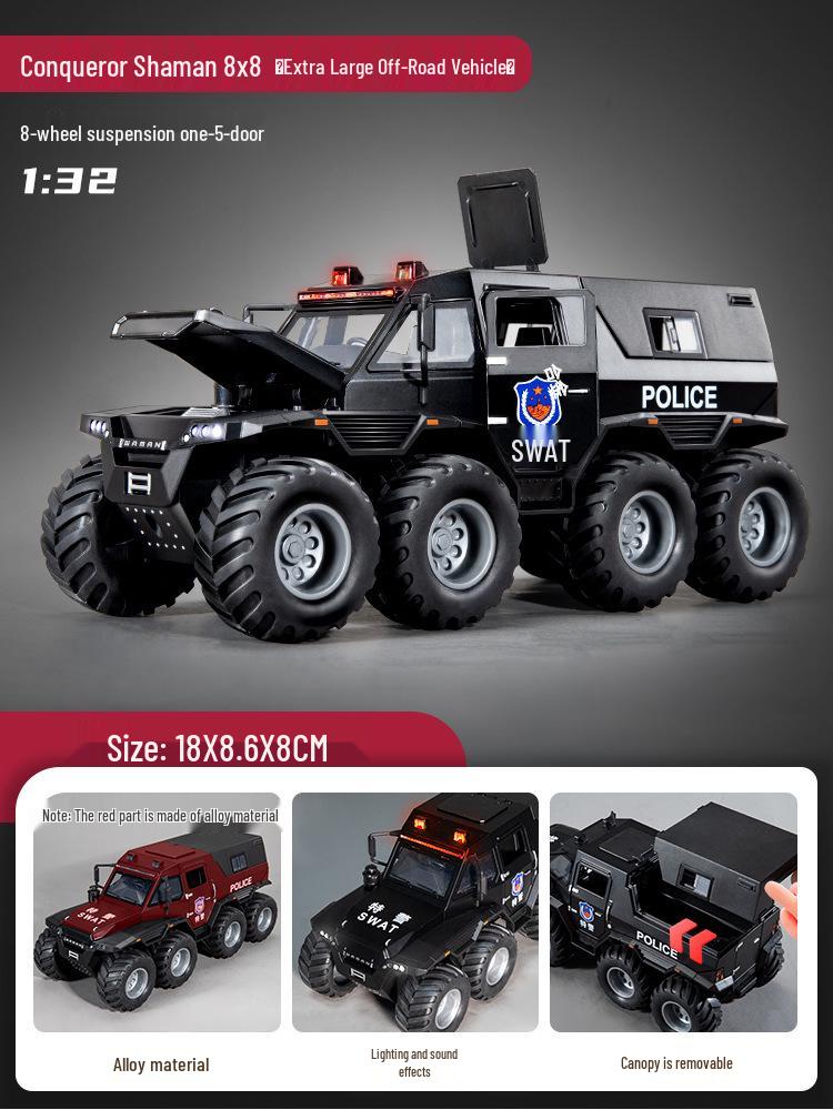 Детская большая игрушечная полицейская машина-внедорожник из сплава со светом и звуком, бронированная модель с 7 дверями