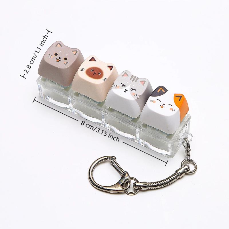 Cute Cat Shaped Keycap Keychain Adorable Cartoon Design Durable Key Charm for Backpack Gaming Peripheral Lover Gift