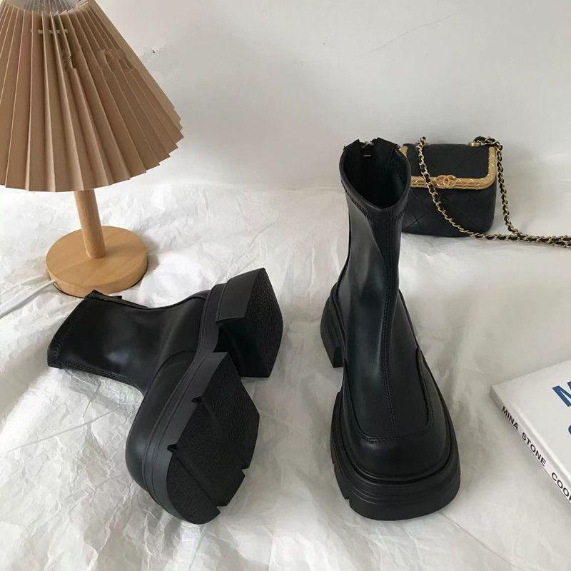 Dopamine Black Platform Martin New Fashion Chic British Ultra-light Versatile Autumn Short Boots Women