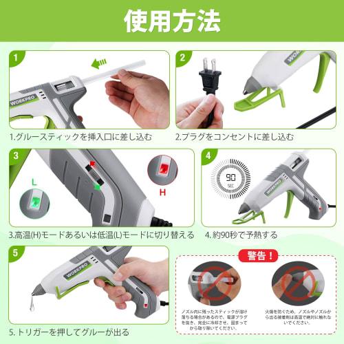 WORKPRO Glue Gun, 100W, with 10 Sticks, Two-Level Adjustment, Lightweight, Quick-Drying, Leak and Burn Prevention, Stand Included, PTC Heating System,
