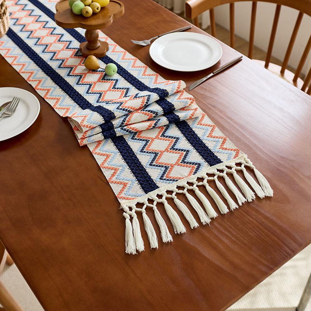 Cotton And Linen Table Flag Tassel Knotted Small Fresh Sage Green Festival Party Table Decoration Coffee Table Tablecloth Mat
