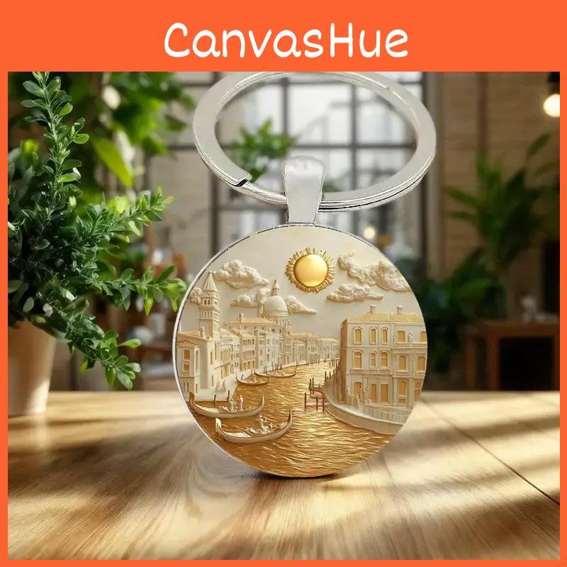 Anhänger Schlüsselanhänger aus Glas im Wasserkraftwerk-Thema mit Zinklegierungskonstruktion für Sammlergeschenk