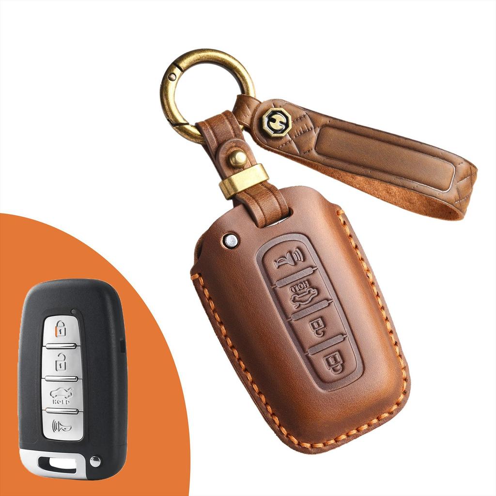 Retro key cover is suitable for hand-stitched real cowhide key protection clasp for old Kia cars