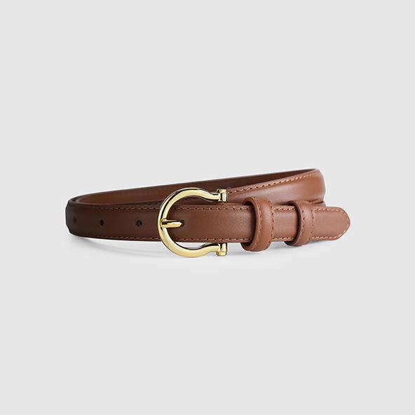 Women's Exquisite Style Genuine Leather Belt with French Gold Buckle – Versatile and Luxurious.
