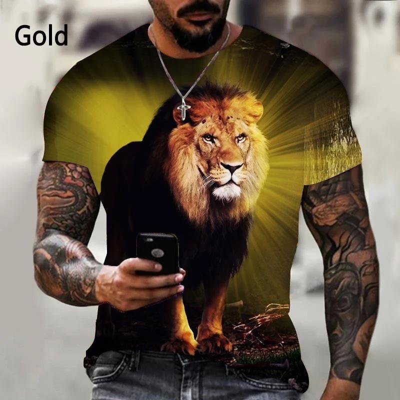 Fashion lion pattern printed men's T-shirt street fashion Harajuku round neck short sleeved plus size comfortable top