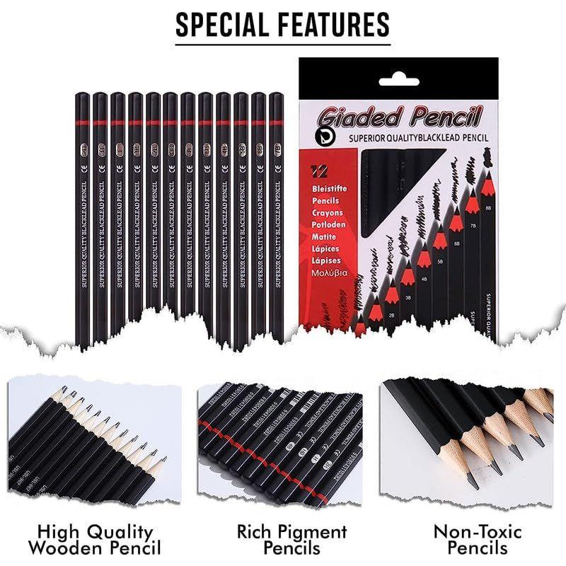 Set profesional de schițe pentru artiști, kit de instrumente de desen pentru începători cu ascuțitoare, gumă de șters, creioane de cărbune și husă cu fermoar ușor de transportat