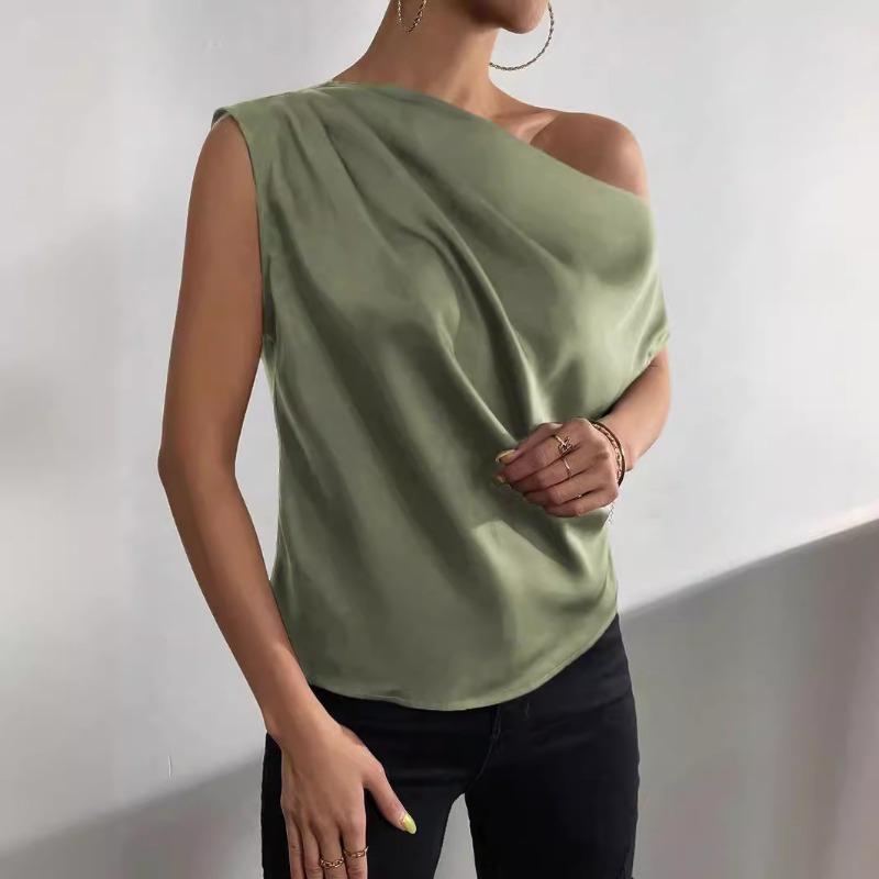 Summer New Fashion Skew Collar Loose Women's Shirts Elegant Single Shoulder Asymmetric Casual Blouses Tops Women Simple Slim Fit Shirt Female 26423