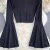 Hotsweet Elegance Casual Fashion Flaneled Sleeve Short O-Neck Slim T-shirt and Halenky Top Letní Podzimní Oblečení Pro Ženy Základní