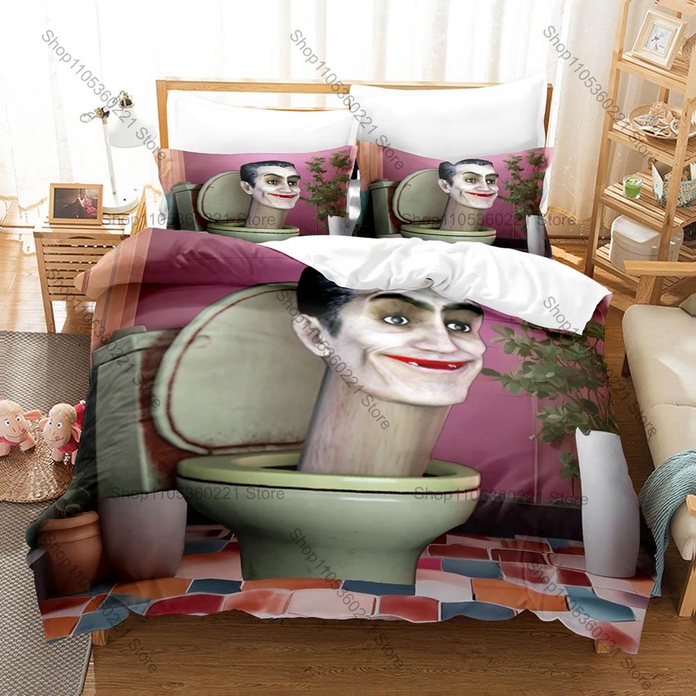 Juego de Ropa de Cama Estampado de Skibidi Toilet, Funda Nórdica más 2 Fundas de Almohada, Estilo de Tendencia Divertido Textiles Suaves de Microfibra para Dormitorio