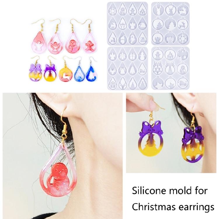 Set of 4 Christmas Inspires Earring Epoxy Mold Customized Earring Pendant Mold for Craft Enthusiasts Jewelry Making Tool