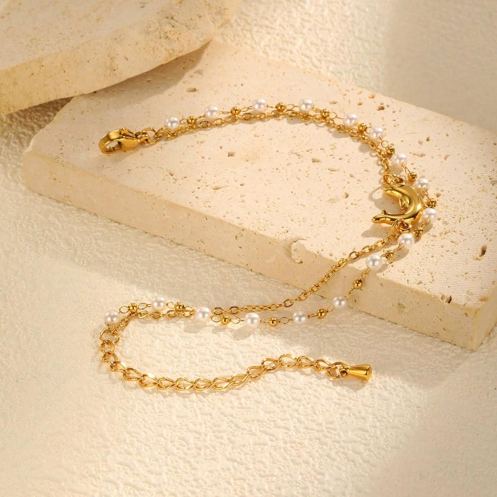 Stainless Steel Dolphin Double Stacked Gold Bracelet Ladies Elegant Jewelry 2435