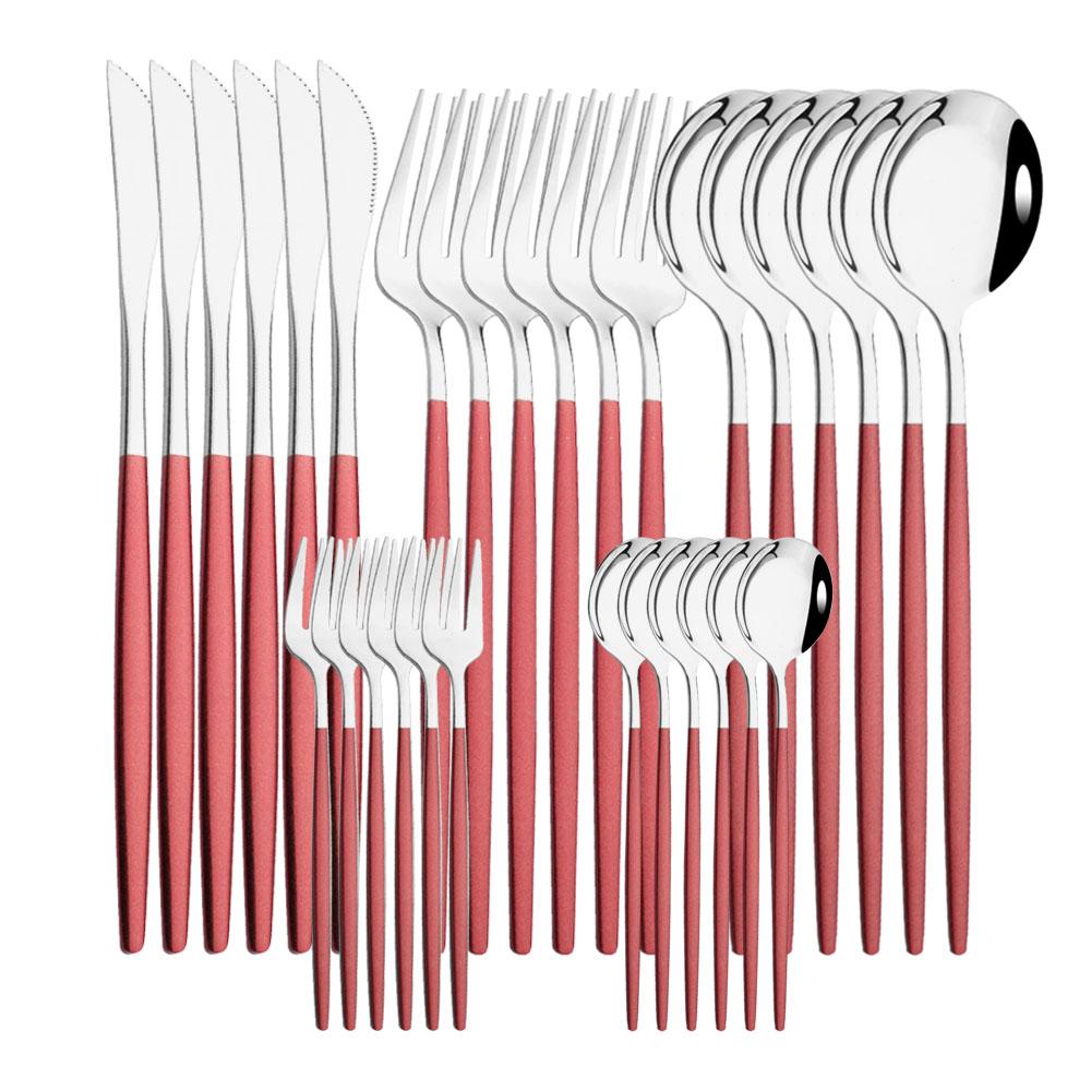 30pcs Gold Dinnerware Set Stainless Steel Flatware Set with Dessert Fork Spoon Dishwasher Safe Kitchen Tableware Set for 6