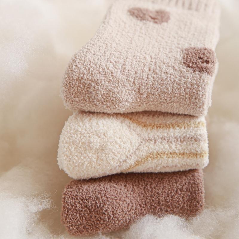 3Pair Baby Winter Socks Fleece Lined Thickened Warm Seamless Toe Mid Calf for Newborn Infant Comfortable Wear Soft Thermal Protection