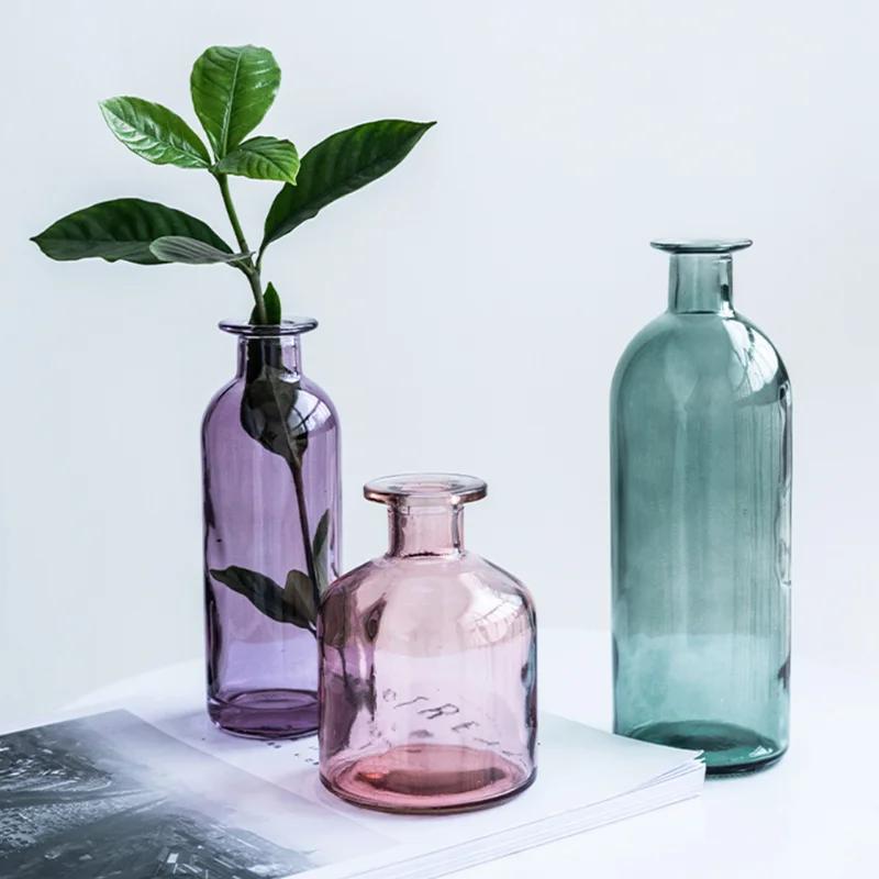 European Multicolor Vase Glass Flower Pot Basket Bottle Decoration Home Nordic Dry Transparent Hydroponic Small Bottle Gift