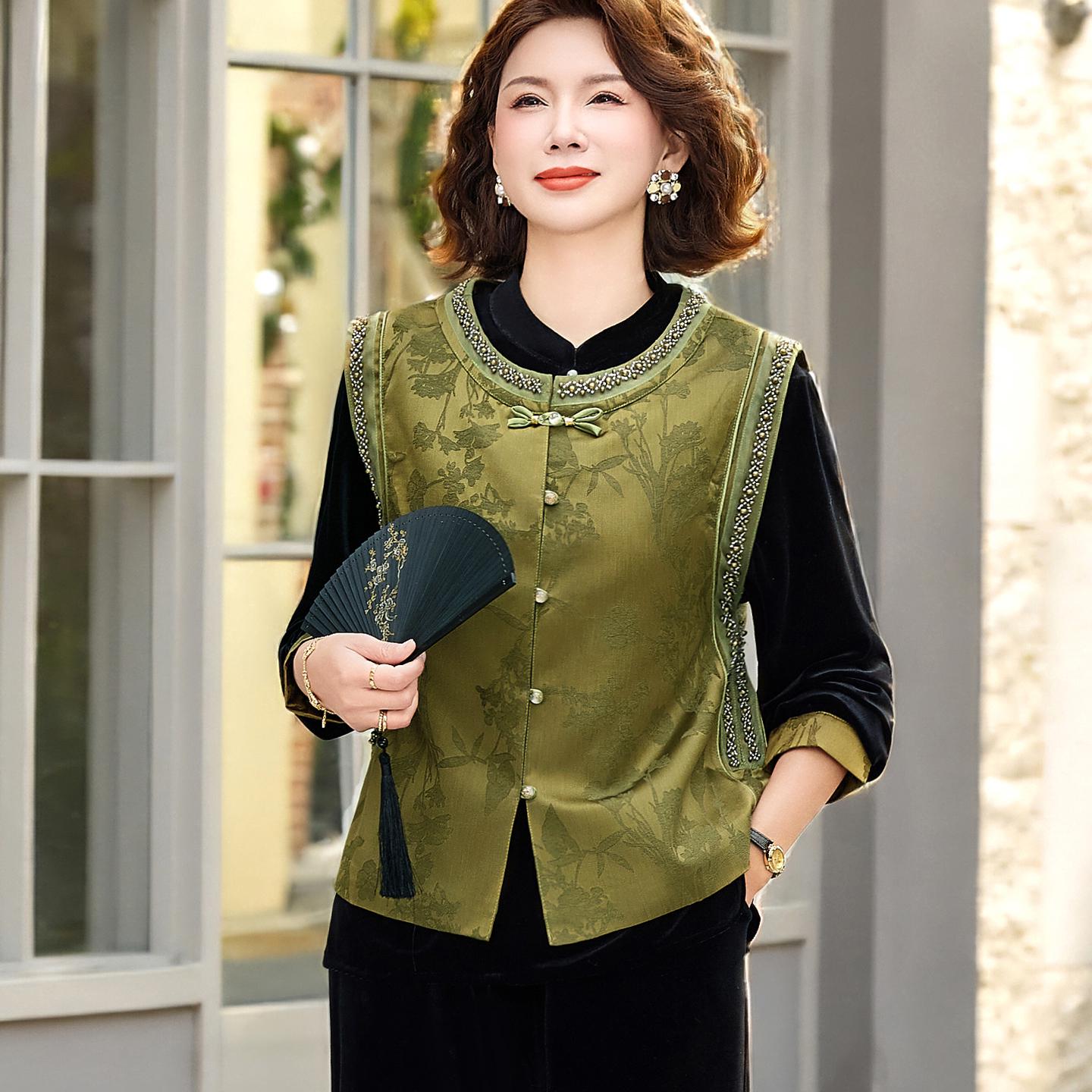 

Mother s Stylish Golden Velvet Vest Jacket - Spring & Autumn 2026 Collection XL (Recommended for up to 105 jin)