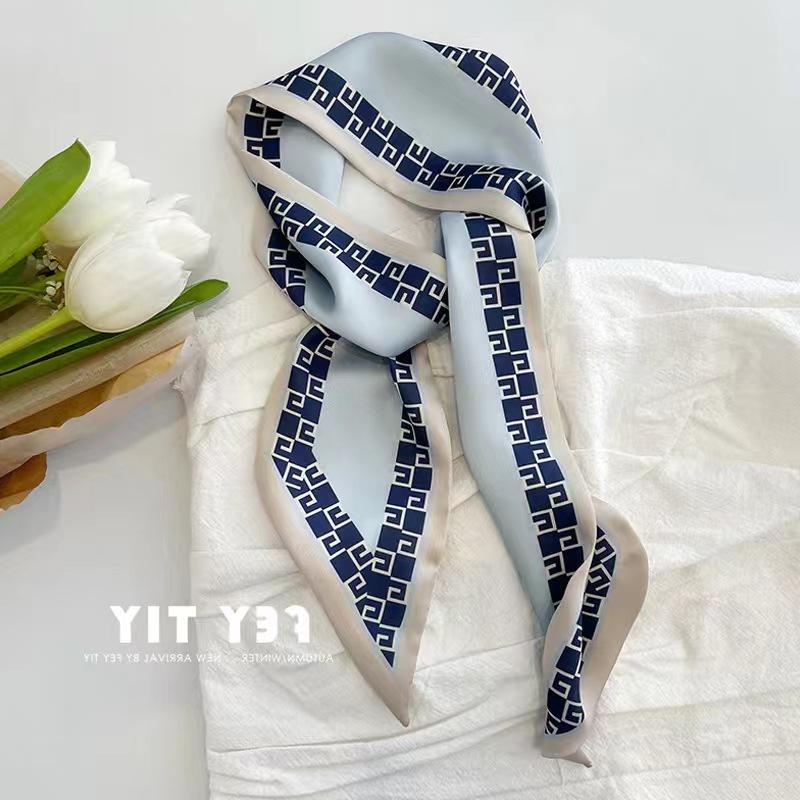 Small White And Tender Green Silk Scarf For Women, Thin Streamer, Headband, Hair Tie, Bag Decoration Long