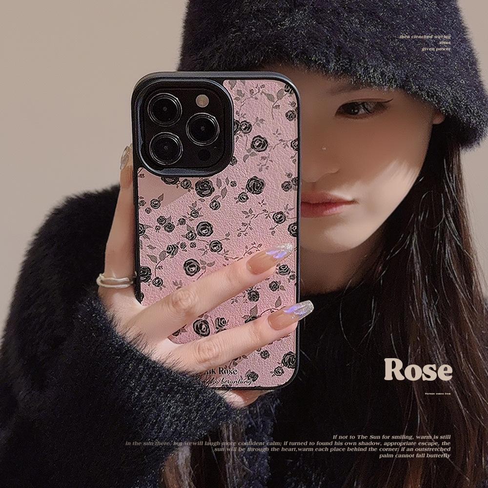 Black Rose Flower Apple 15 Mobile Phone Case 14promax Gentle Powder 11 Applicable To IPhone 16 Leather 12 Advanced