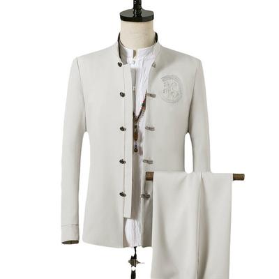 Robe de mariée brodée, blazer et cordon de serrage, style vintage pour homme, costume décontracté 2 pièces, pantalon, grande taille