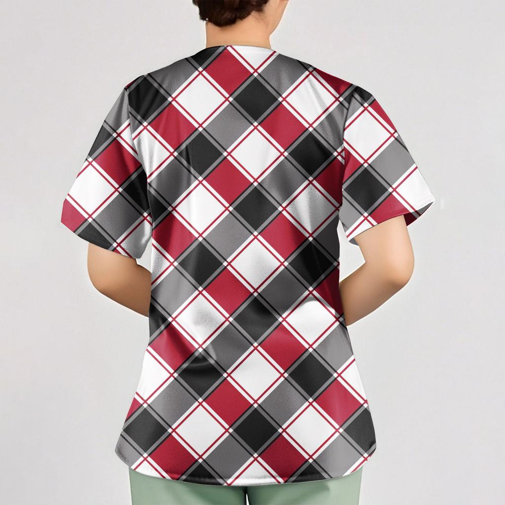 Women's Christmas Print Loose V-Neck Pocket Short-Sleeved Uniform