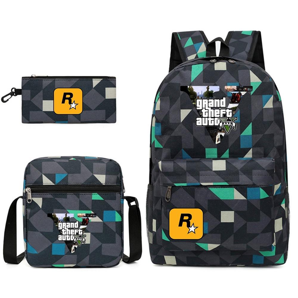 Grand Theft Auto Spel Merchandise Mode Student Schooltas Rugzak Schouder Etui 3-Delige Set