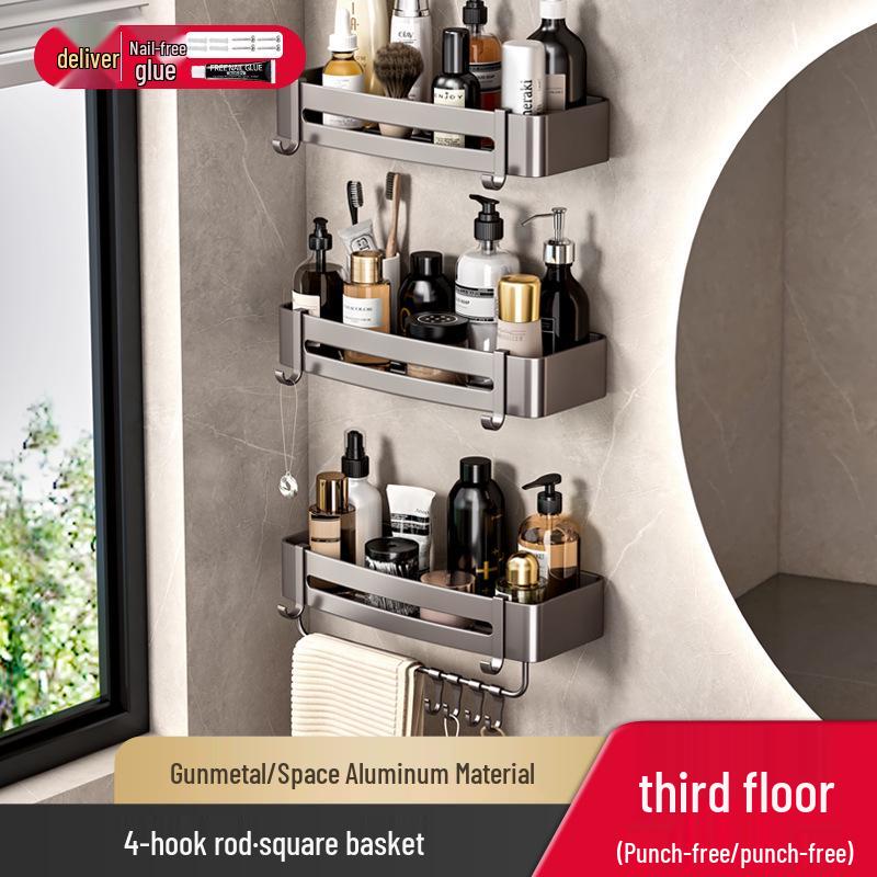 Gunmetal No-Drill Triangular Bathroom Shelf - Space Aluminum Corner Storage Basket