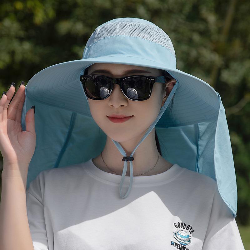 Men's and Women's Summer Big Brim Sun Hat Outdoor UV Protection Neck Sun Hat Seaside Face Hat