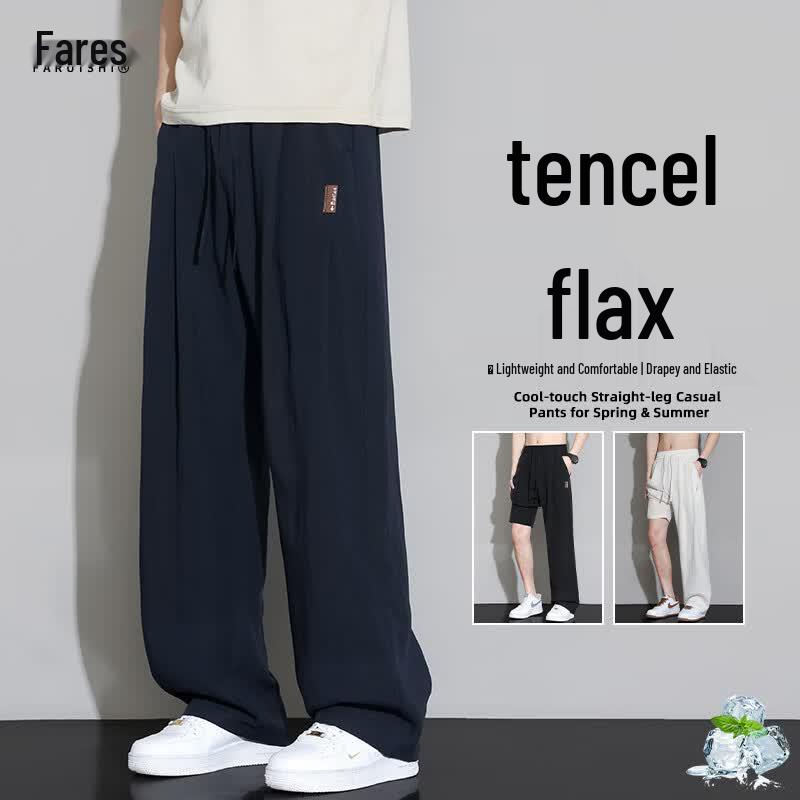 FARUISHI Men s Summer Cooling Loose Straight Leg Tencel Blend Casual Pants M темно-синий