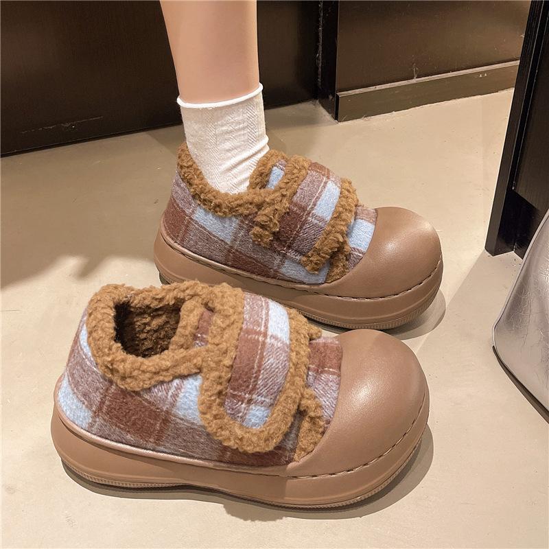 Women's thick bottom heightening large size thickening winter warm velcro fur one snow boots padded lining ankle boots non-slip hiking sports shoes