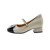 Sheepskin version~ heightened 7CM rhinestone square buckle thick heel Mary Jane shoes for women's new French color matching square head single s