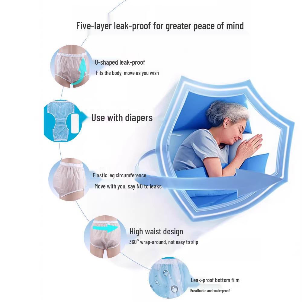 Transparent Waterproof Adult Incontinence Pants - Leak-proof, Washable Pull-up Diapers for Elderly Care