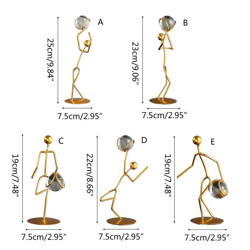 Athlete Crystal Ball Figurine Iron Gold Desktop Ornament Crafts Decor Supplies for Home Bedroom Living Room Desk Decor
