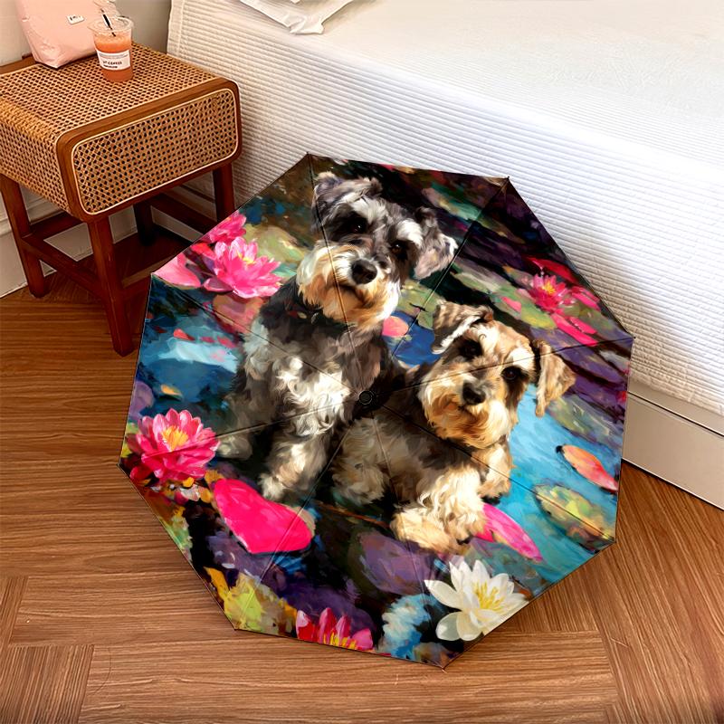 Pink Schnauzer Pattern, Automatic Folding Umbrella, Portable and Foldable Design, 8 Ribs, a Christmas or Birthday Gift.