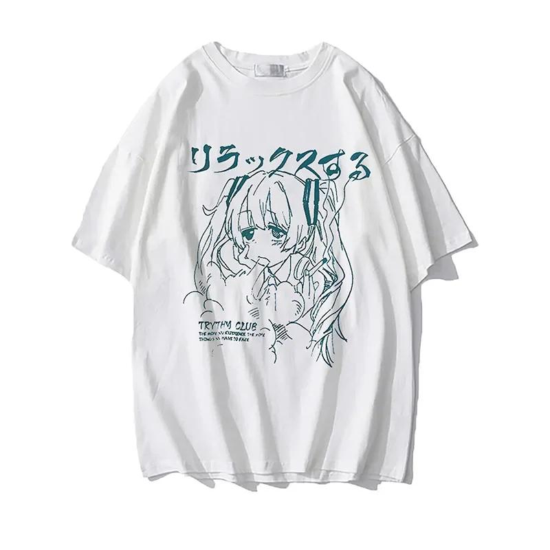 Women Clothing Women's T Shirt Y2k Japanese Harajuku Graphic Kawaii T Shirts Anime Print Oversized T Shirt Plus Size Grunge Top