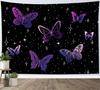 Purple Butterfly Tapestry Wall Hanging Black Starry Night Sky with Celestial Galaxy Wall Tapestry Bohemian Wall Decor Bedroom