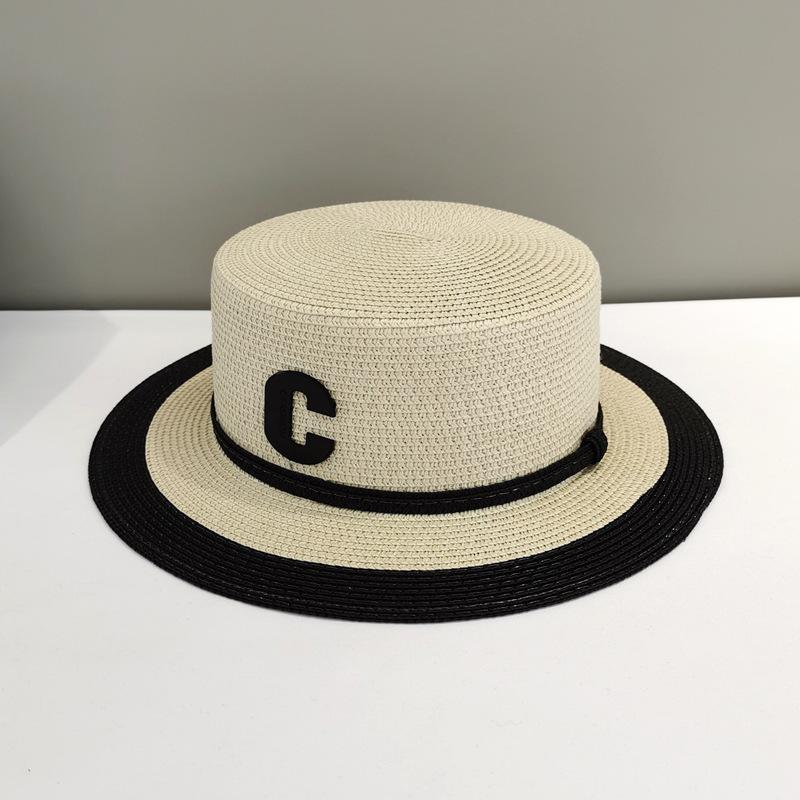 Straw Flat Top Top Hat Women's Summer  Retro Beach Vacation Sun Protection Straw Sun Hat Luxury Brand Panama Cap Wholesale