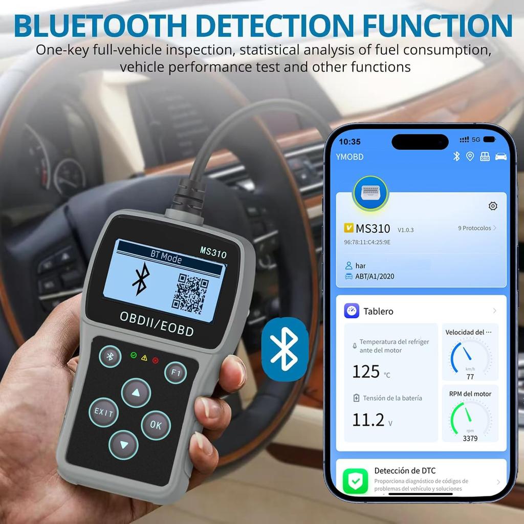 Skaner Bluetooth OBD2 Narzędzie Diagnostyczne, 3-w-1 Czytnik Kodów Błędów Silnika Samochodowego i Kasowanie Kodów Tester Akumulatora Samochodowego Skaner dla Samochodów Wszystkie OBDII od 1996