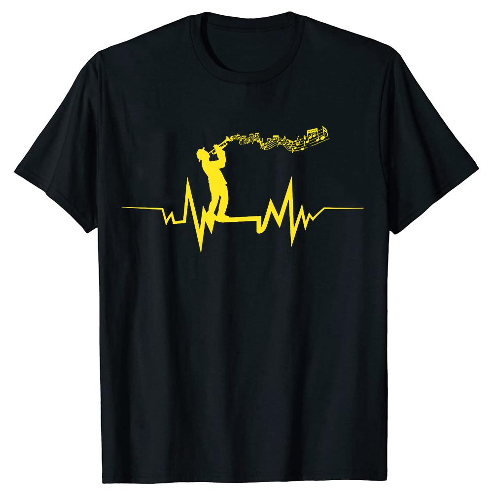 Trumpeter Heartbeat Trumpet Lovers T Shirts Men Cotton Humor Streetwear Tee Shirt Short Sleeve Unisex Loose Crewneck Clothing