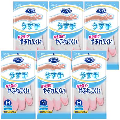 Family Household Vinyl Thin Reinforced M Pink X 6 Laundry [Bulk Purchase] Gloves, Gloves, Hands, Fingertips, Size, Pieces, Kitchen, Dishwashing,
